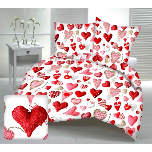komplet z bawełny 100% 160x200 z dwiema poszewkami 70x80 Serca